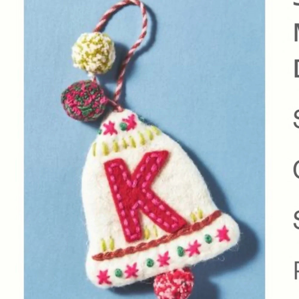 Anthropologie Snow Day K Monogram Christmas Tree  Ornament - Picture 2 of 3